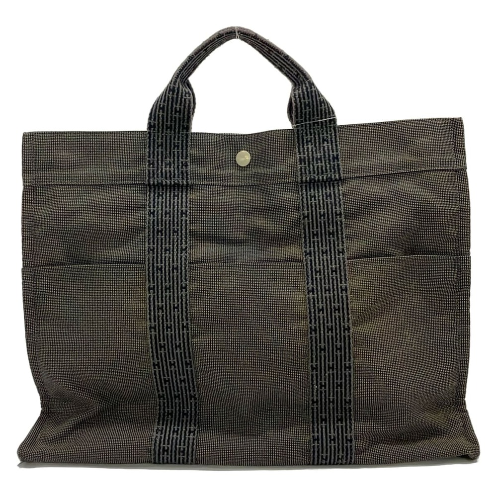 Hermès Her Line Tote MM Tote Bag Dark Gray Black Polyamide Polyester